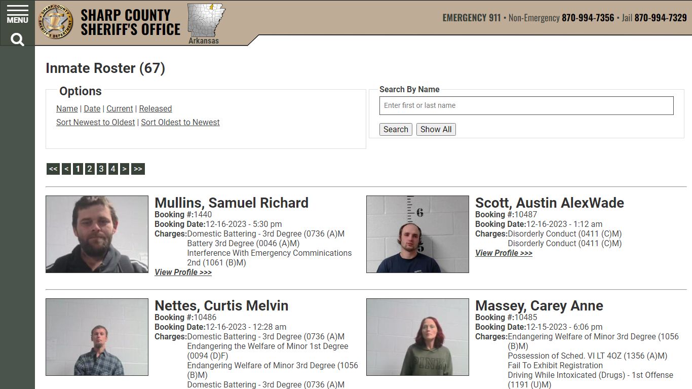Current Inmates Booking Date Descending - Sharp County Sheriff AR