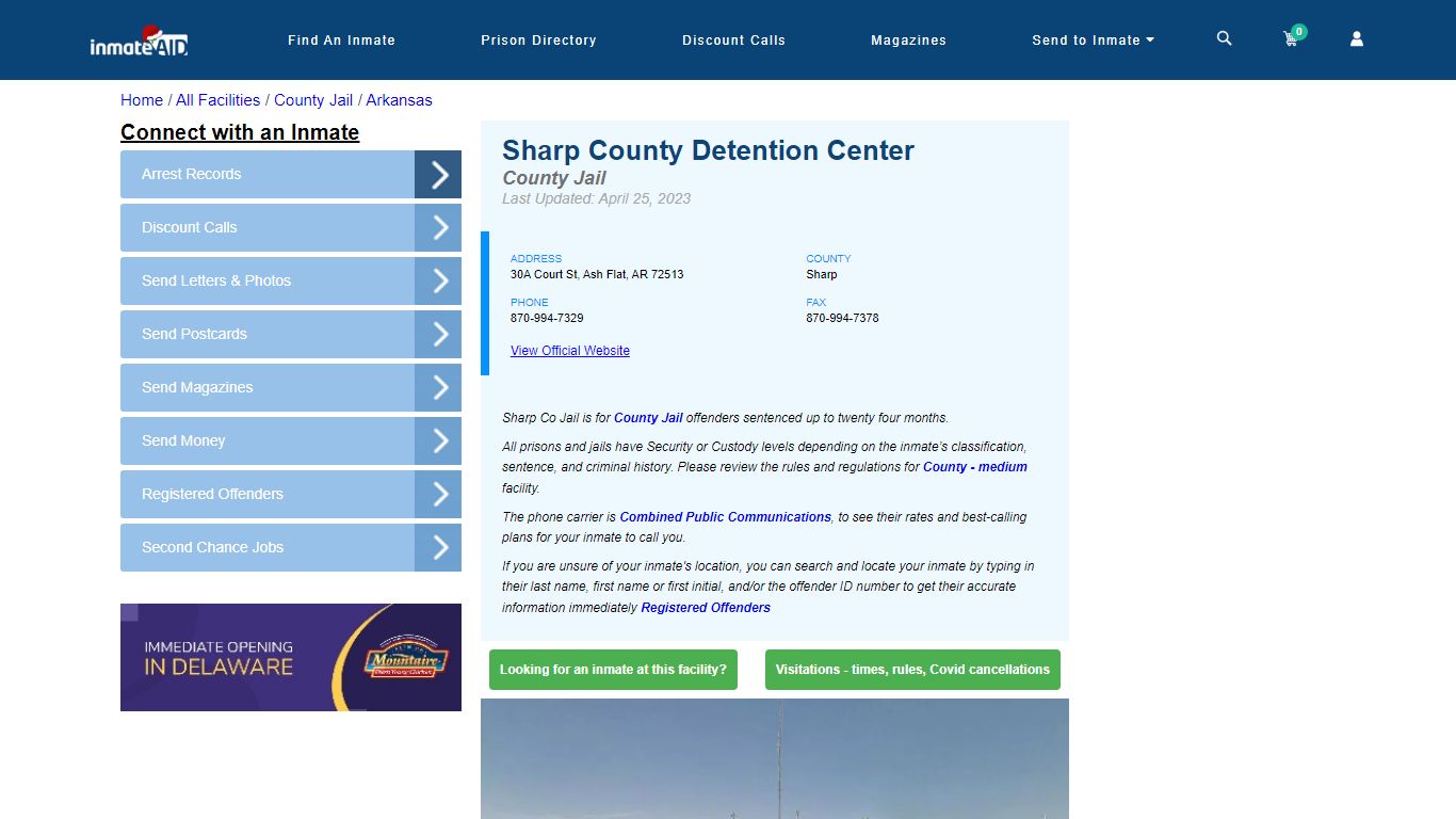 Sharp County Detention Center - Inmate Locator - Ash Flat, AR
